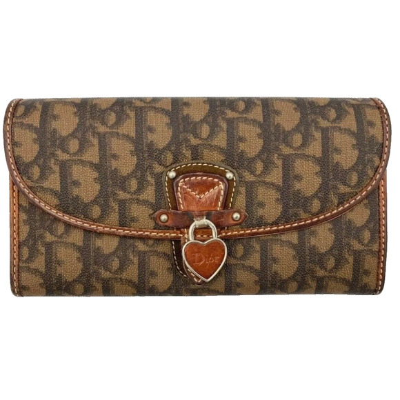 Dior Handbags - Authentic DIOR Long Wallet Trotter Romantic Brown PVC Leather Heart Charm
